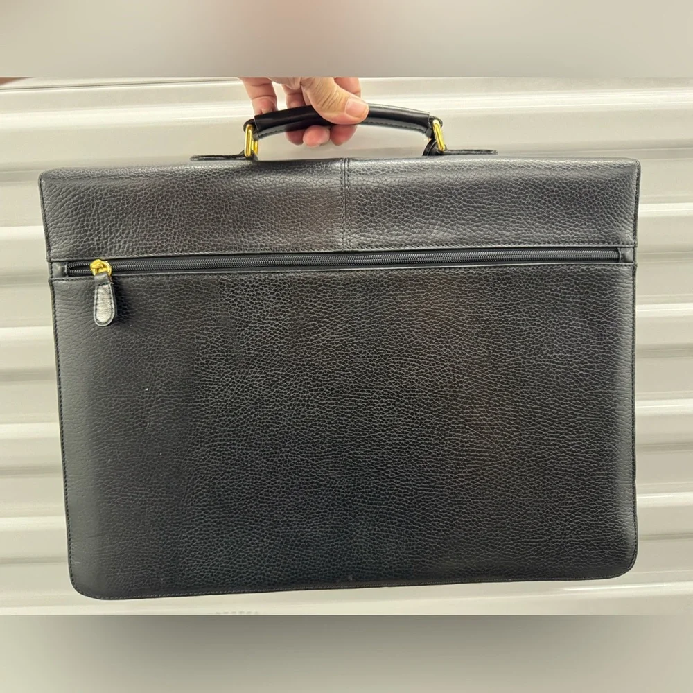 Valentino Garavani NWOT Black Leather Briefcase with Gold Accents